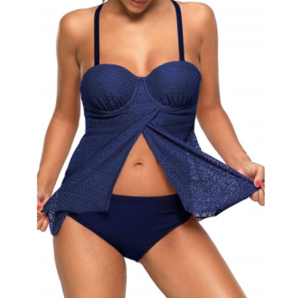 Flyaway Openwork Push Up Tankini Set